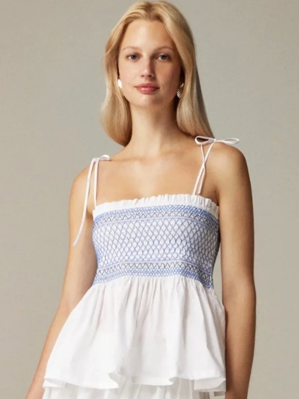Brand New J.Crew White and Blue Embroidered Smocked Camisole Paloma top L